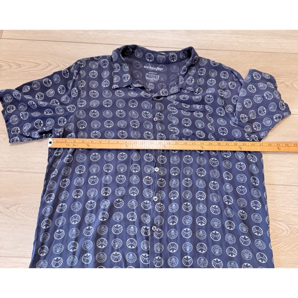 Marvel 2XL Mens Short Sleeve Button Shirt Blue Rayon - Picture 5 of 8